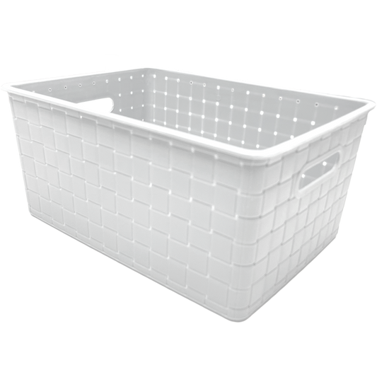 3 Pack Woven Plastic Storage Basket - White Checkered