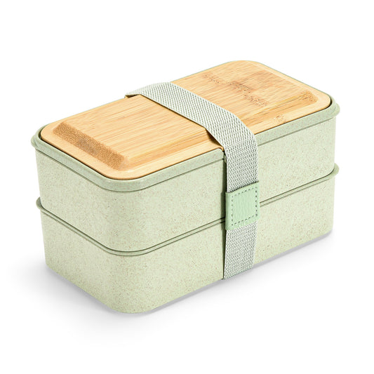 Husk Fiber 2 Tier Bento Box With Bamboo Lid & Utensils - ECO Green