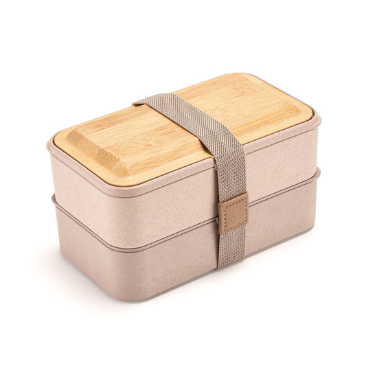 Husk Fiber 2 Tier Bento Box With Bamboo Lid & Utensils