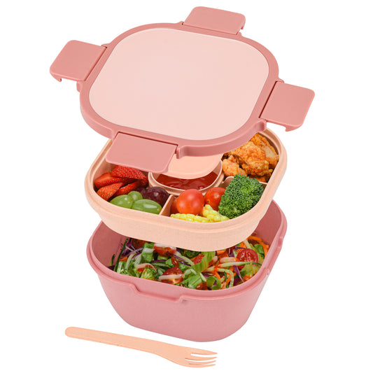 Husk Fiber Salad Bento Box With Cutlery & Dressing Holder