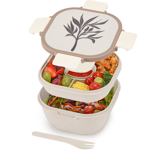 Husk Fiber Salad Bento Box With Cutlery & Dressing Holder