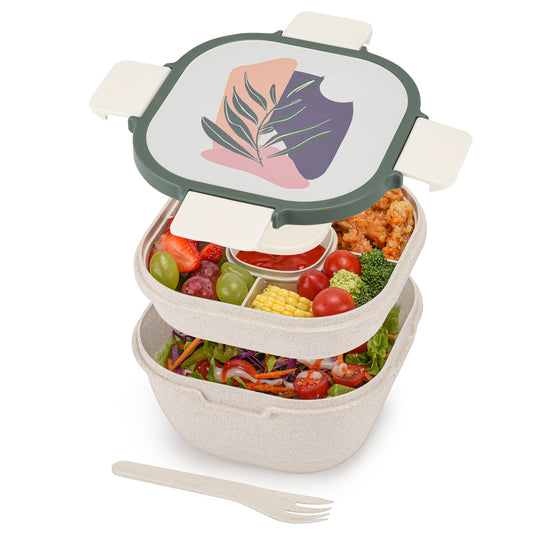 Husk Fiber Salad Bento Box With Cutlery & Dressing Holder