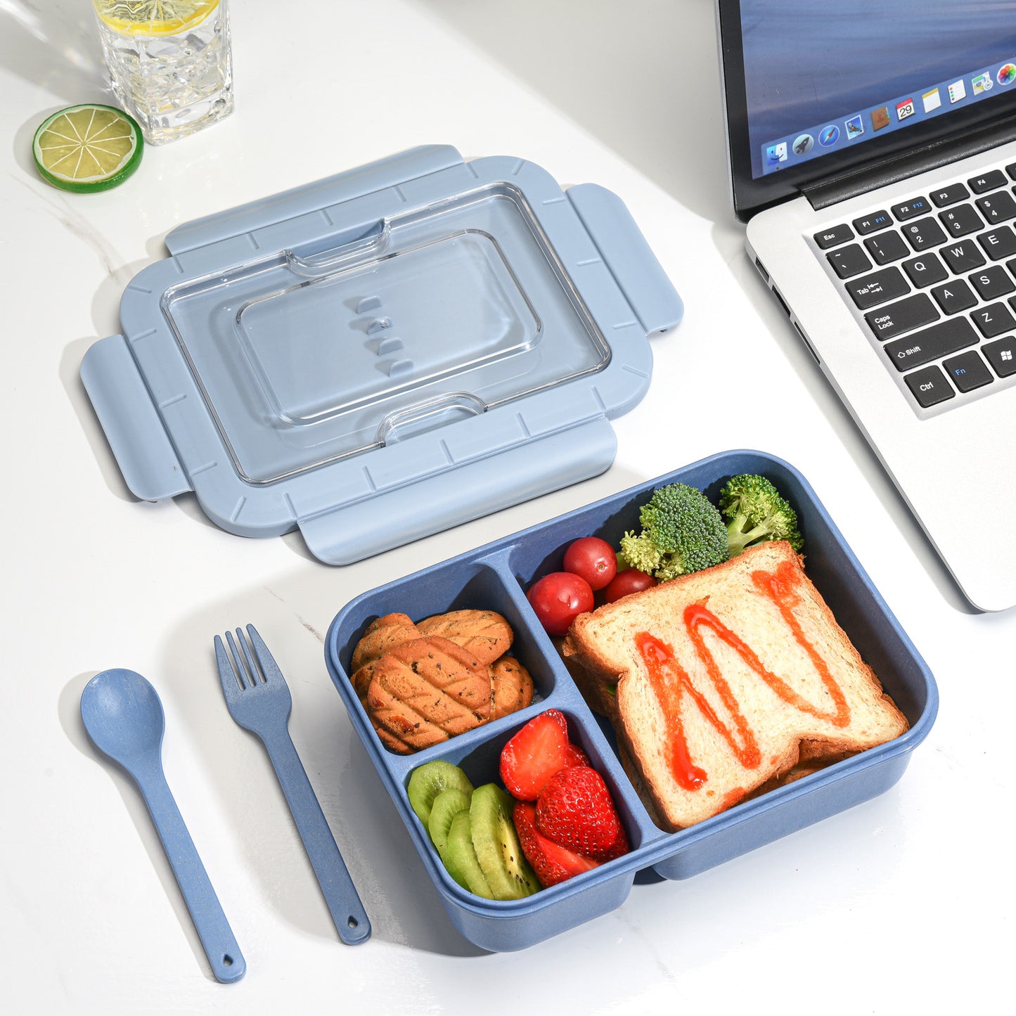 Husk Fiber 3 Compartment Bento Box With Cutlery