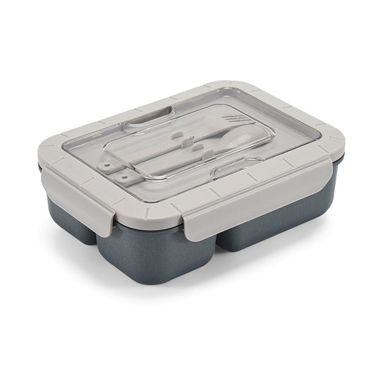 Husk Fiber 3 Compartment Bento Box With Cutlery - Two Tone Grey