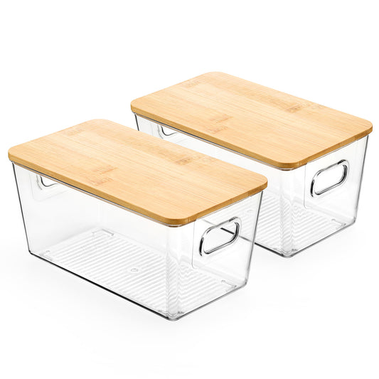 2 Pack Multi Use Storage Bin With Bamboo Lid - Small