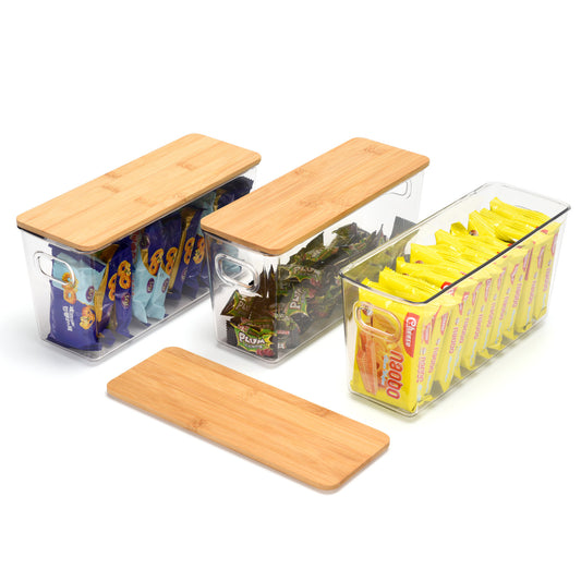 3 Pack Multi Use Storage Bin With Bamboo Lid - Small