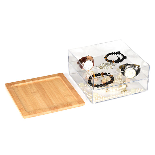 Clear Multi Use Organizer With Bamboo Lid