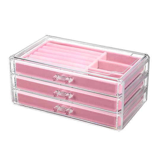 Cosmetic Acrylic Makeup Organizer - 3 Drawer Chest Pink Velvet
