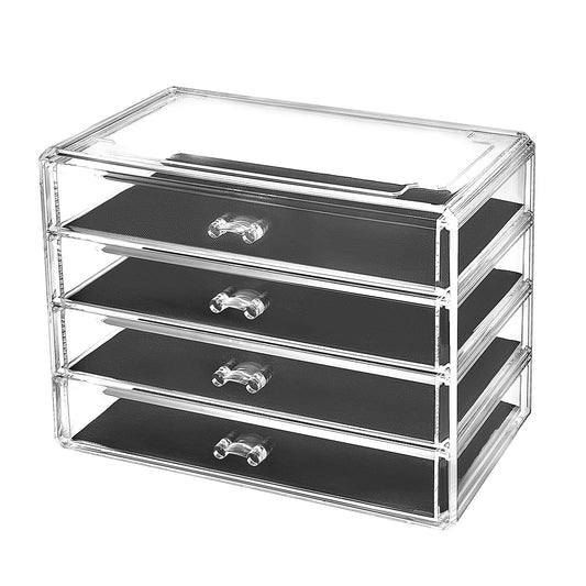 Cosmetic Acrylic Makeup Organizer - 4 Drawer Chest Tall