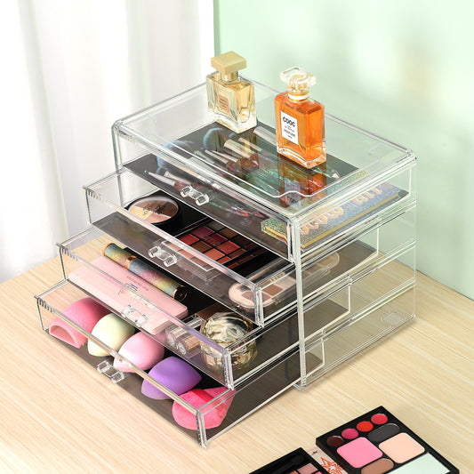 Cosmetic Acrylic Makeup Organizer - 4 Drawer Chest Tall