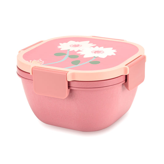 Husk Fiber Salad Bento Box With Cutlery & Dressing Holder
