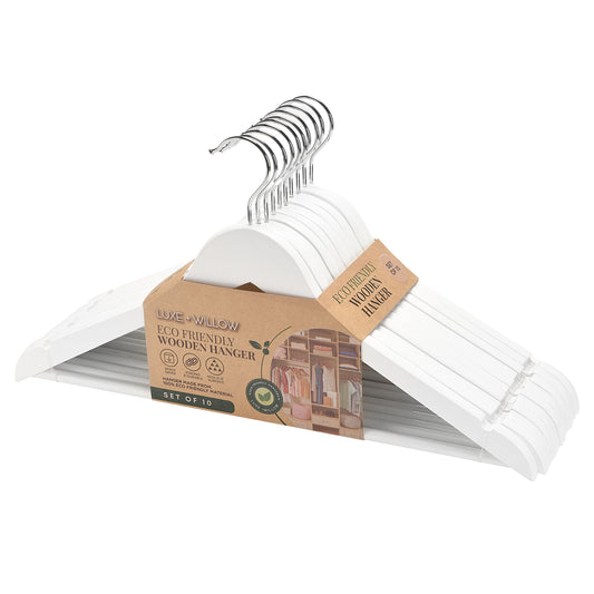 10 Pack Wooden Adult Hangers - White