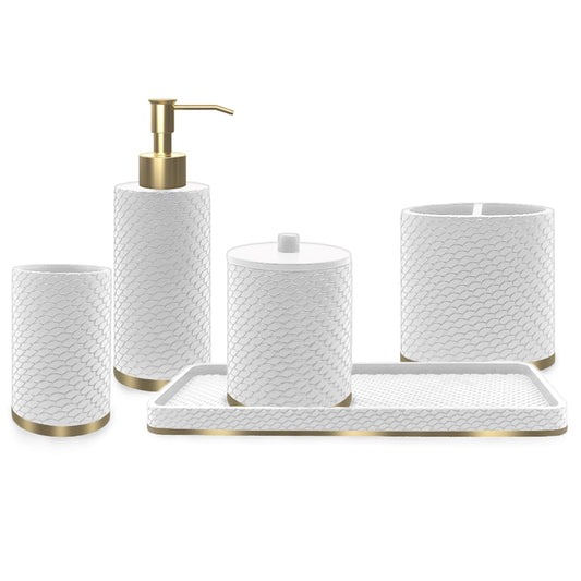 Modern Decor Bathroom Accessories - White & Gold Textured