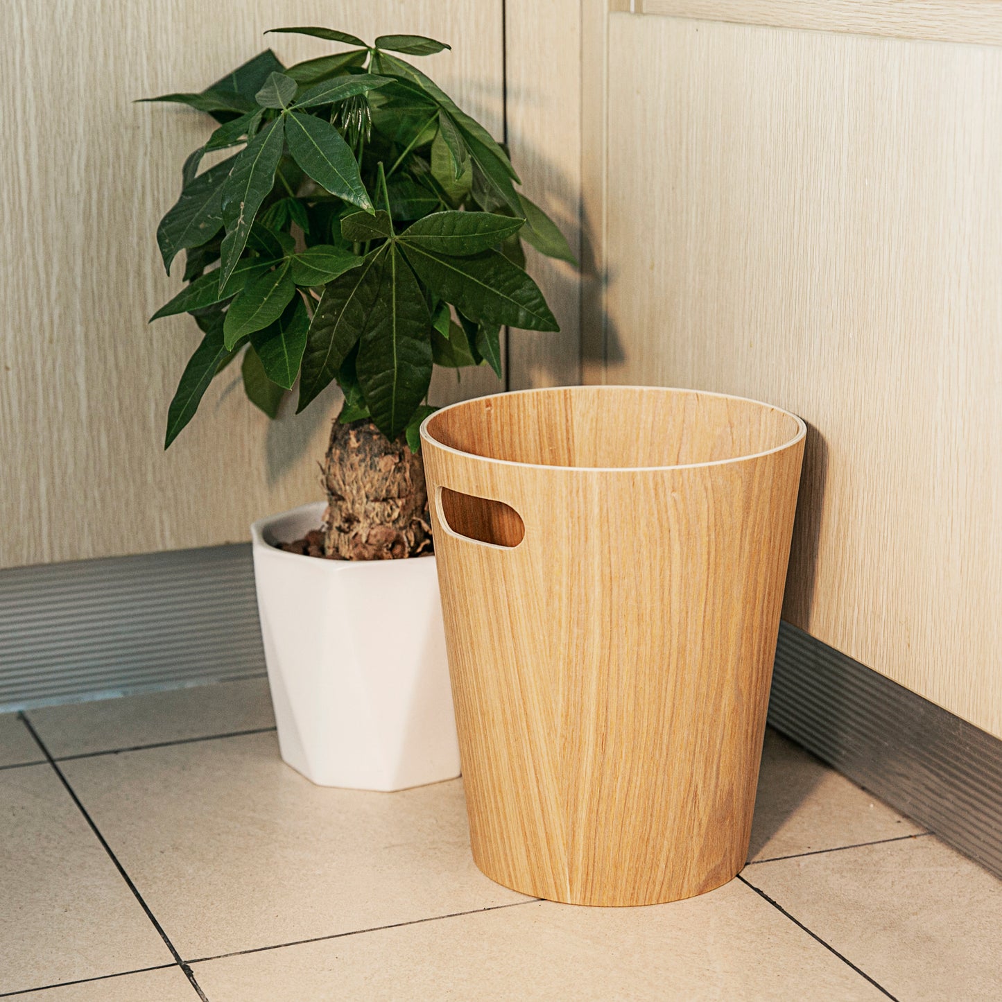 5 Liter Wooden Trash Bin - Natural