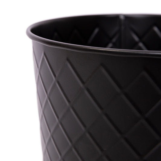 Metal Open Trash Bin - Matte Black Diamond Textured