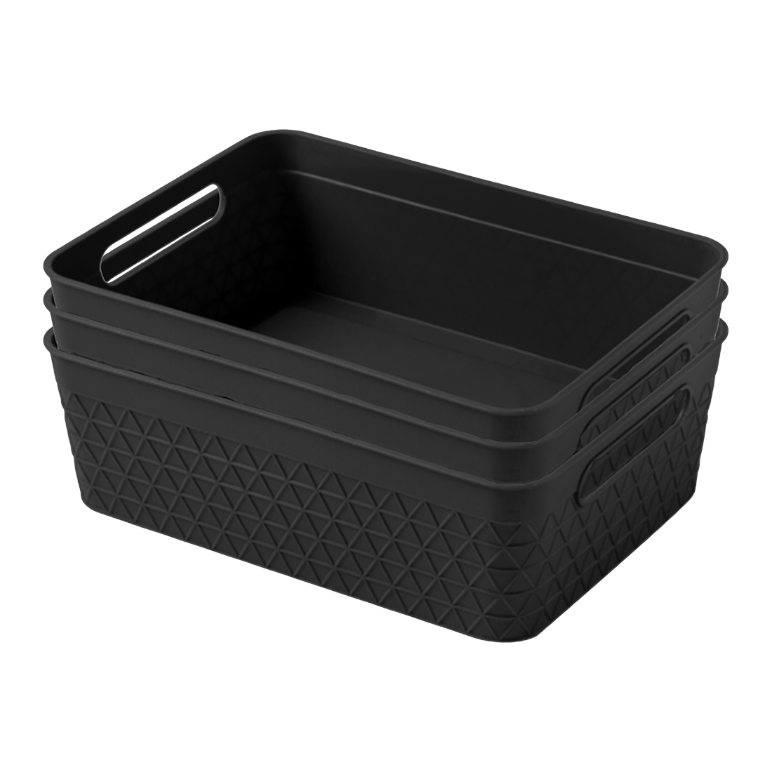 3 Pack Woven Plastic Storage Basket - Black Diamonds