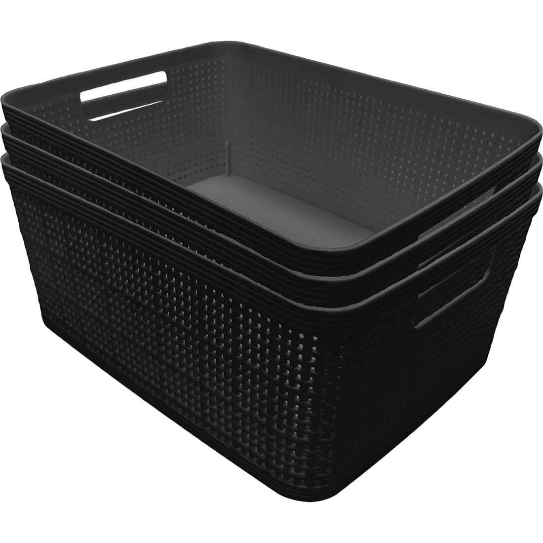 3 Pack Woven Plastic Storage Basket - Black