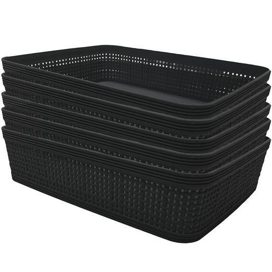 5 Pack Woven Plastic Storage Basket - Black