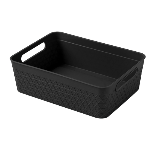 3 Pack Woven Plastic Storage Basket - Black Diamonds