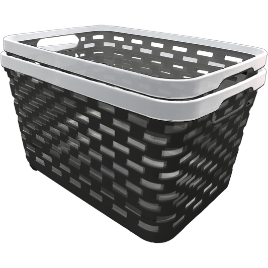 2 Pack Woven Plastic Storage Basket - Black & White
