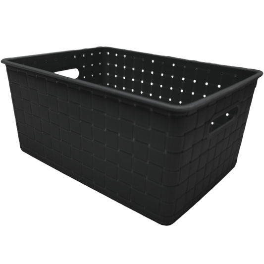 3 Pack Woven Plastic Storage Basket - Black Checkered