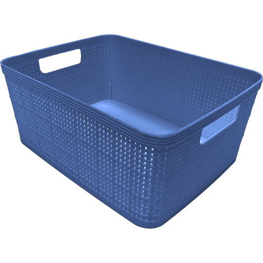 3 Pack Woven Plastic Storage Basket - Blue
