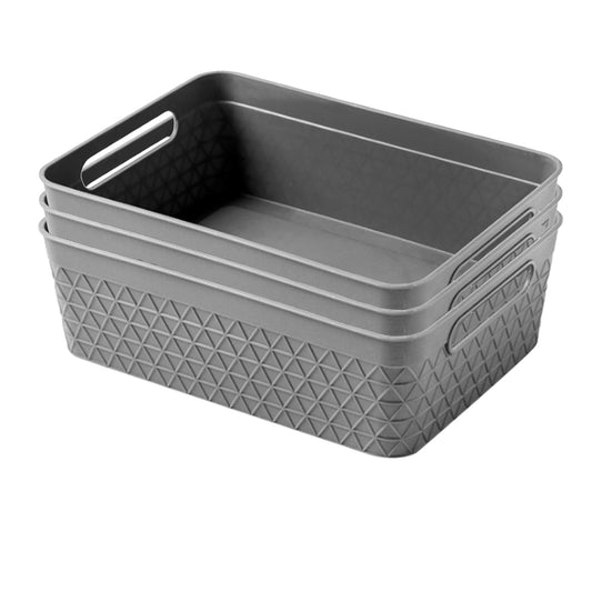 3 Pack Woven Plastic Storage Basket - Grey Diamonds