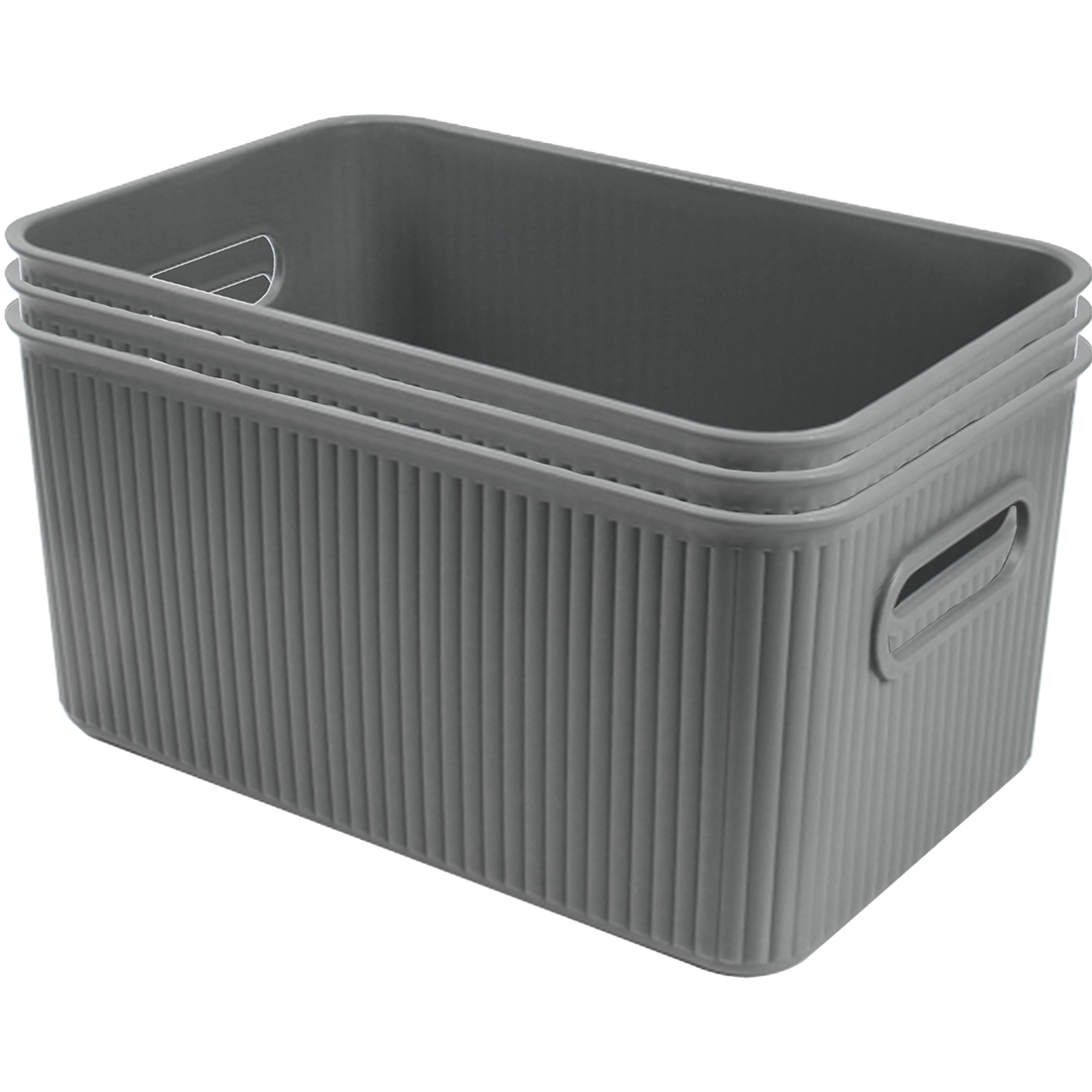 3 Pack Woven Plastic Storage Basket - Striped Grey