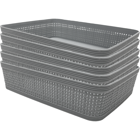 5 Pack Woven Plastic Storage Basket - Grey