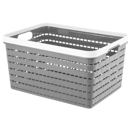 2 Pack Woven Plastic Storage Basket - Grey & White