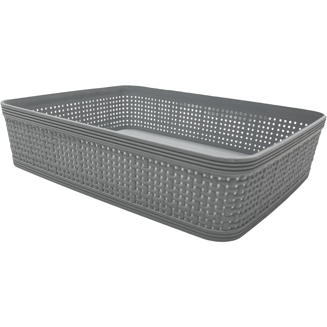 5 Pack Woven Plastic Storage Basket - Grey