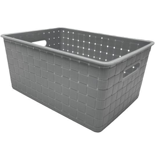 3 Pack Woven Plastic Storage Basket - Grey Checkered