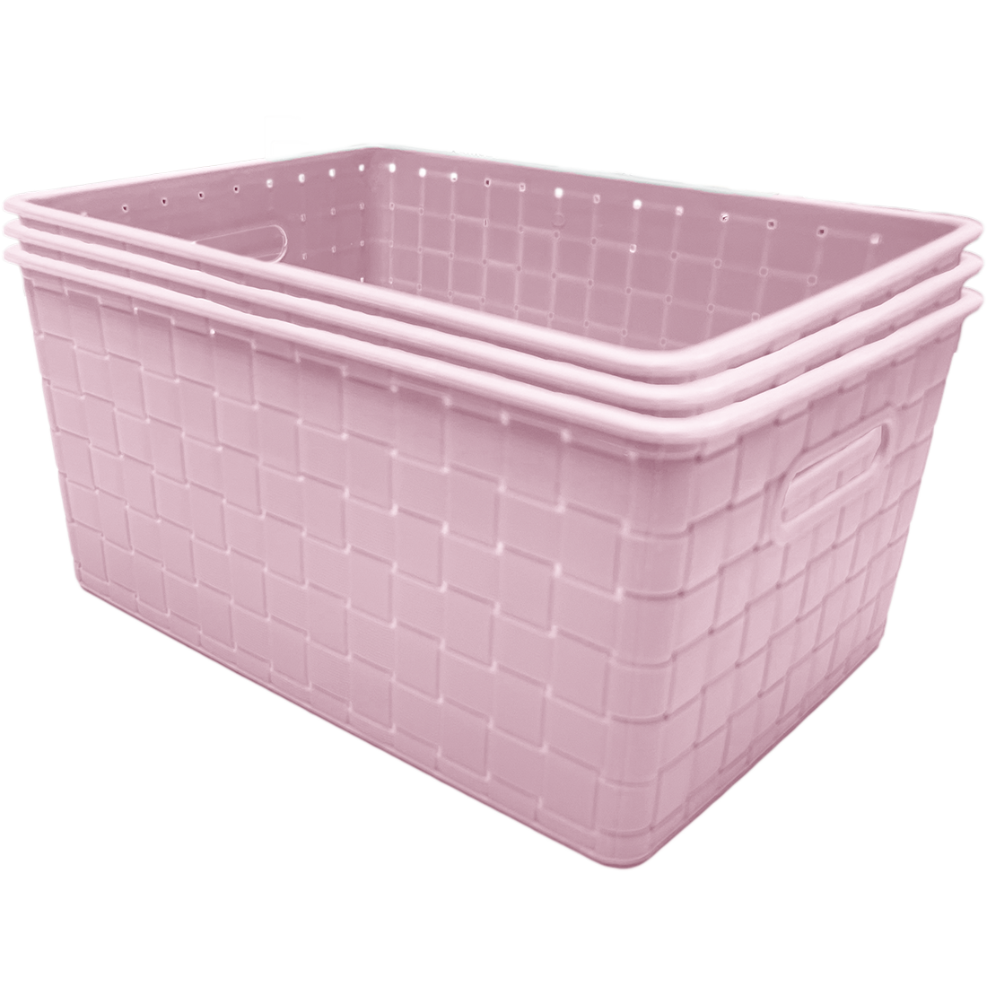 3 Pack Woven Plastic Storage Basket - Pink Checkered