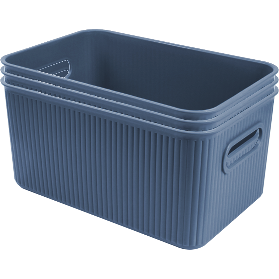 3 Pack Woven Plastic Storage Basket - Striped Navy