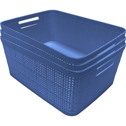 3 Pack Woven Plastic Storage Basket - Blue