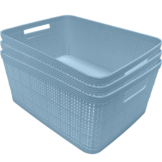 3 Pack Woven Plastic Storage Basket - Sky Blue