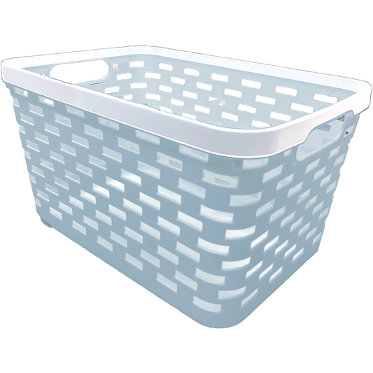 2 Pack Woven Plastic Storage Basket - Sky Blue & White