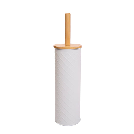 Bamboo Toilet Brush Holders - Matte White, Diamond Textured
