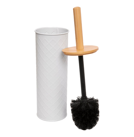 Bamboo Toilet Brush Holders - Matte White, Diamond Textured