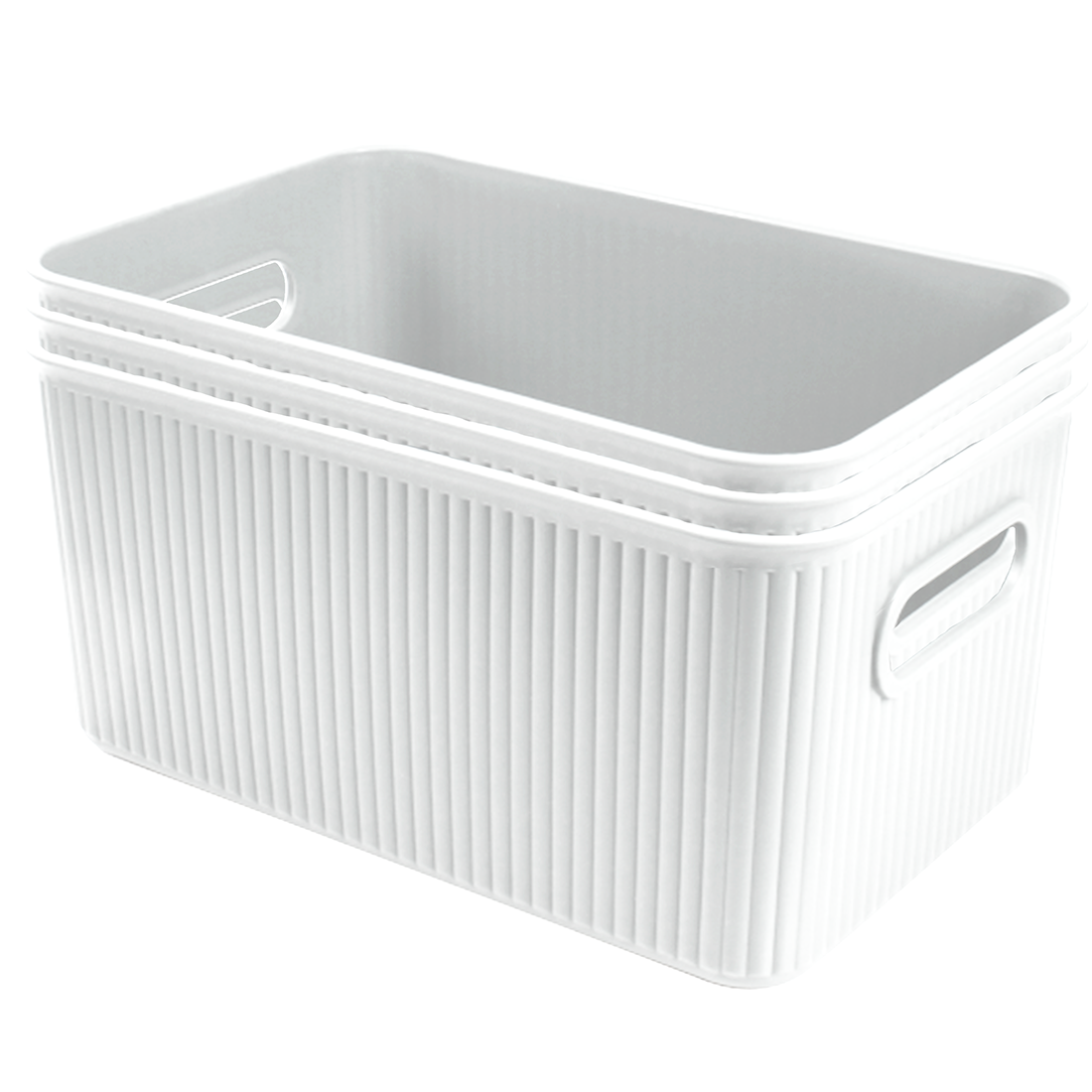 3 Pack Woven Plastic Storage Basket - Striped White