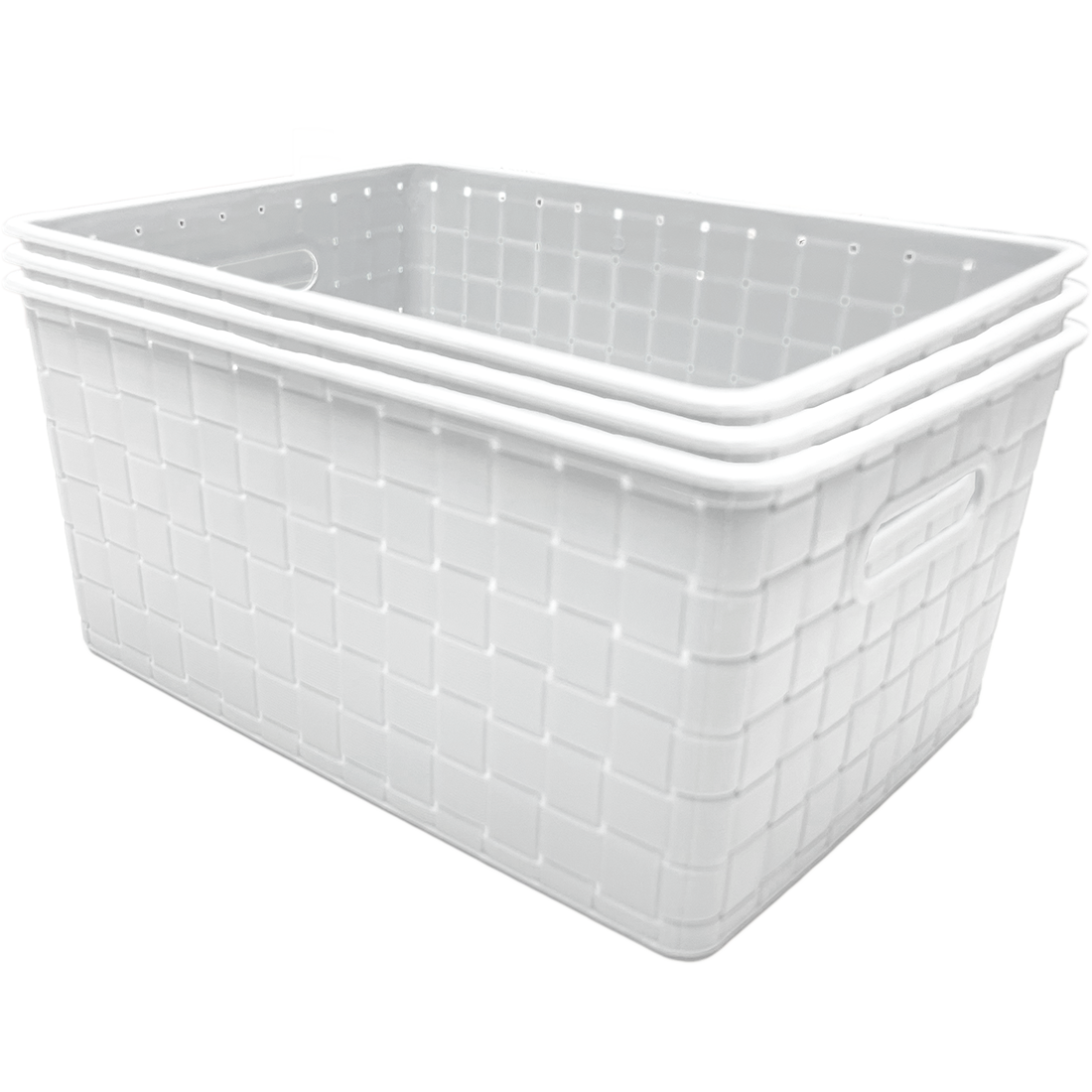3 Pack Woven Plastic Storage Basket - White Checkered