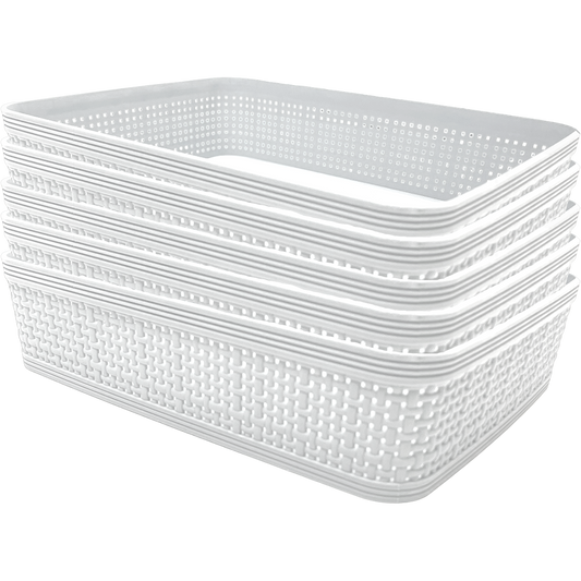5 Pack Woven Plastic Storage Basket - White