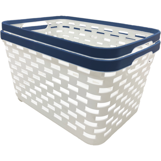 2 Pack Woven Plastic Storage Basket - White & Navy