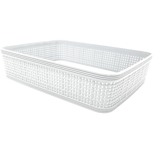 5 Pack Woven Plastic Storage Basket - White