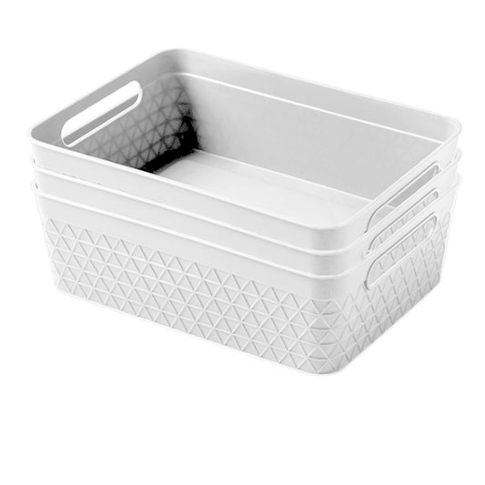 3 Pack Woven Plastic Storage Basket - White Diamonds