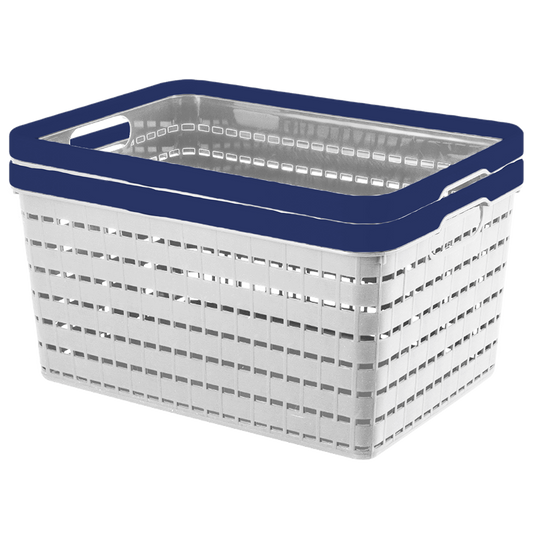 2 Pack Woven Plastic Storage Basket - White & Blue