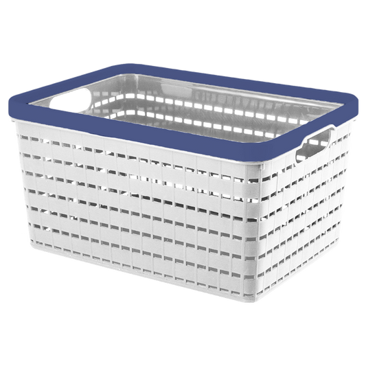 2 Pack Woven Plastic Storage Basket - White & Blue
